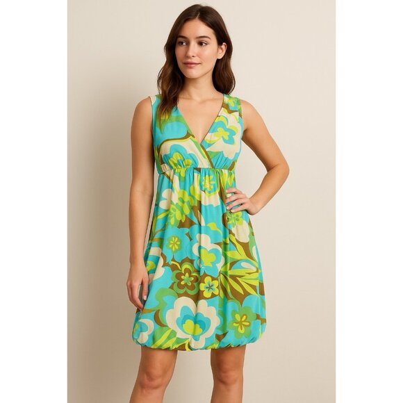 Ivy Jane Floral Bubble Hem Dress Sleeveless V Neck Empire Waist Y2K Resort SZ M - Picture 1 of 9